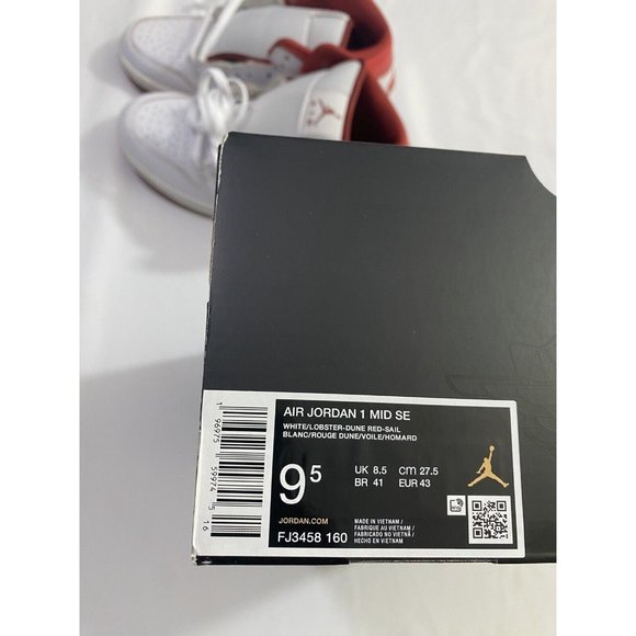 New Mens Size 9.5 White Red Nike Air Jordan 1 Mid SE Basketball Shoes FJ3458 160 main image 6